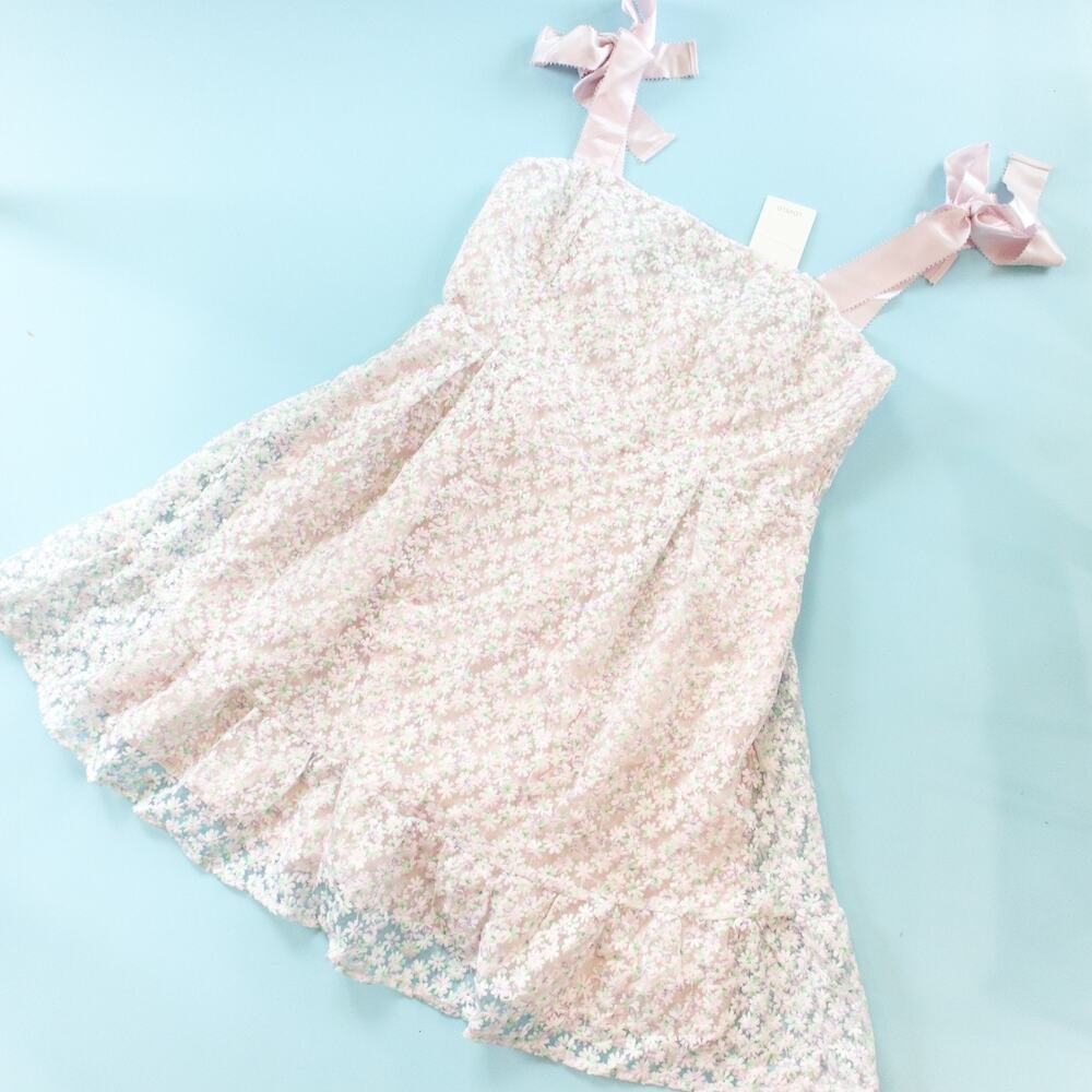 NEW Lovelo Pastel Flower Sleeveless Babydoll Mini Dress Size Large Coquette